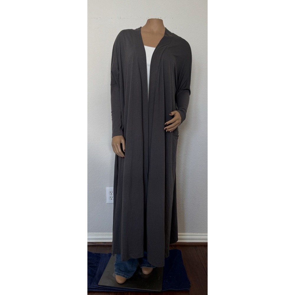 LUNYA One Size Organic Pima Cotton Gray Long Cardigan Robe Layer Duster Bohemian